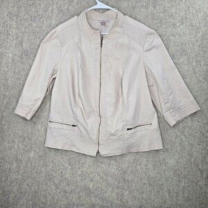 Roz & Ali Womens Jacket Beige Zip Front 1X Cotton Blend Textured Details